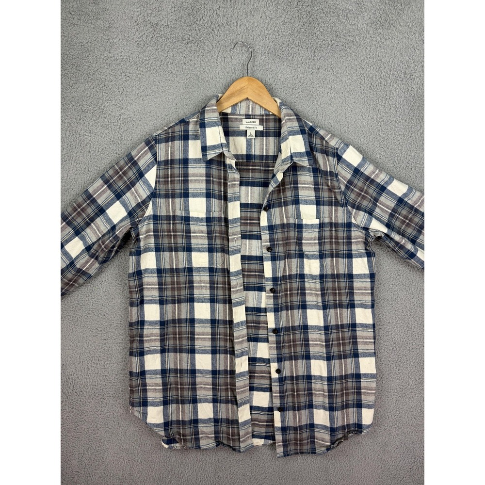 LL Bean Shirt Mens Large Blue Plaid Flannel Button Front Long Sleeve Casual